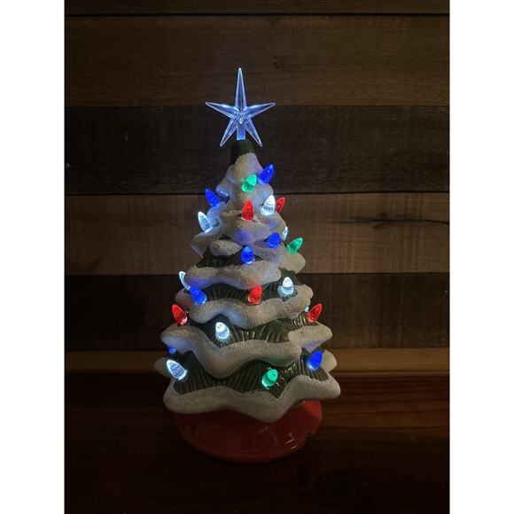 Ceramic Lighted LED Christmas Tree Battery Operated Lights Up 12” - Picture 2 of 7